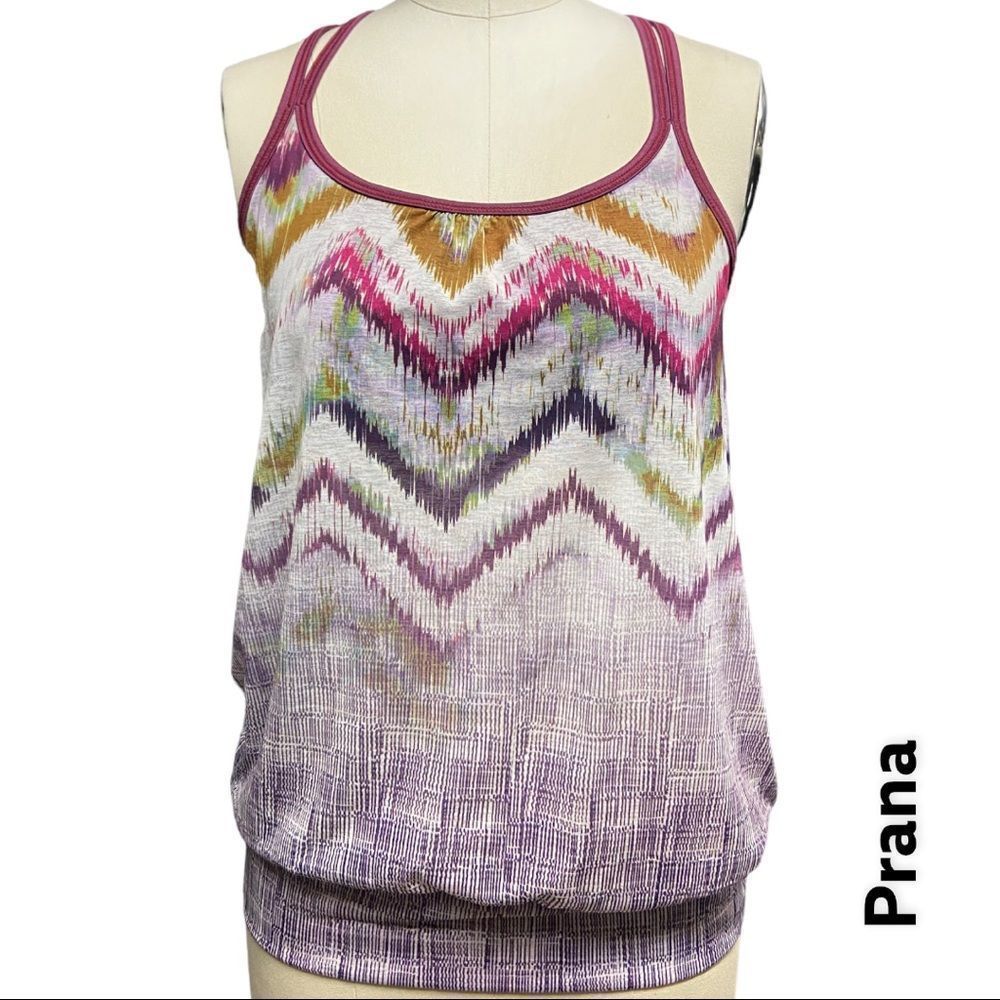 PRANA built in bra athletic strapped purple white tank + size XS